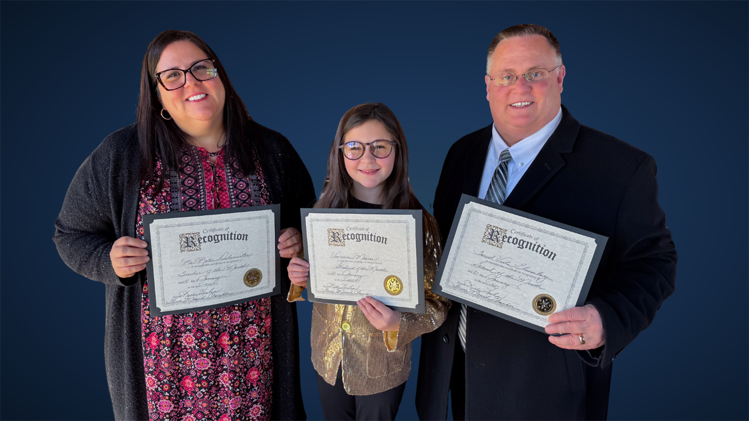 Forest Vista student and staff member recognized by the Flower Mound Chamber. 